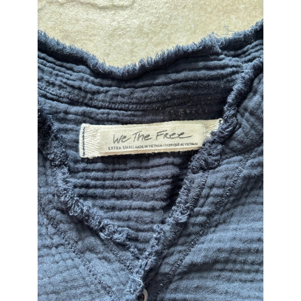 We The Free Top Womens XS Blue Gauzy Lagom Lagenlook Minimalist Boho Rustic - Picture 4 of 7